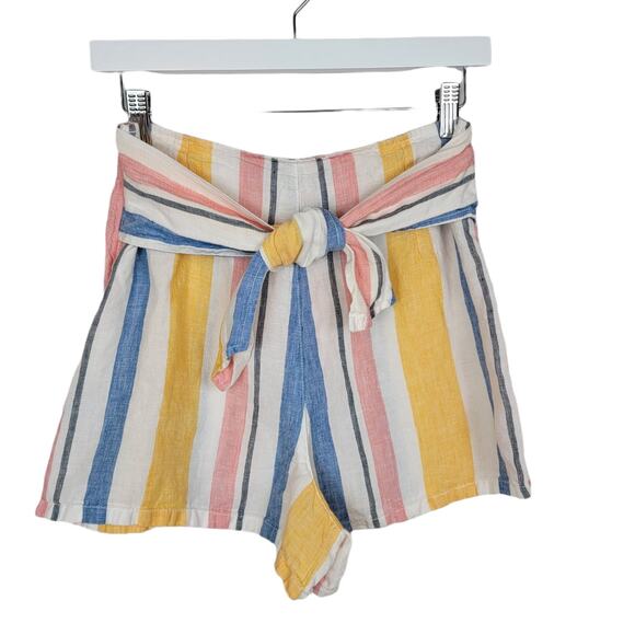 4/$20 -C&C California Striped 100% Linen High Waist Shorts - Size 4 - Picture 1 of 4